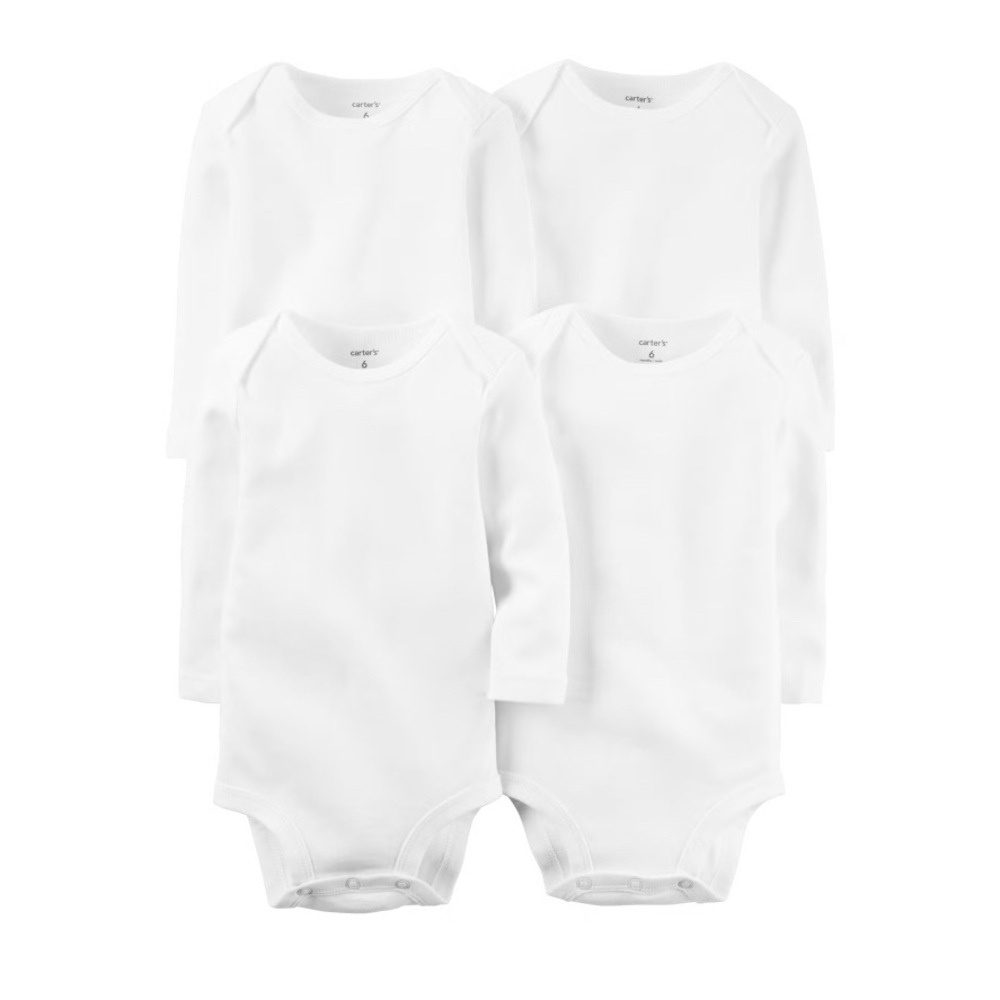 Carters 4-Pack Long Sleeve Bodysuits - White, 3m